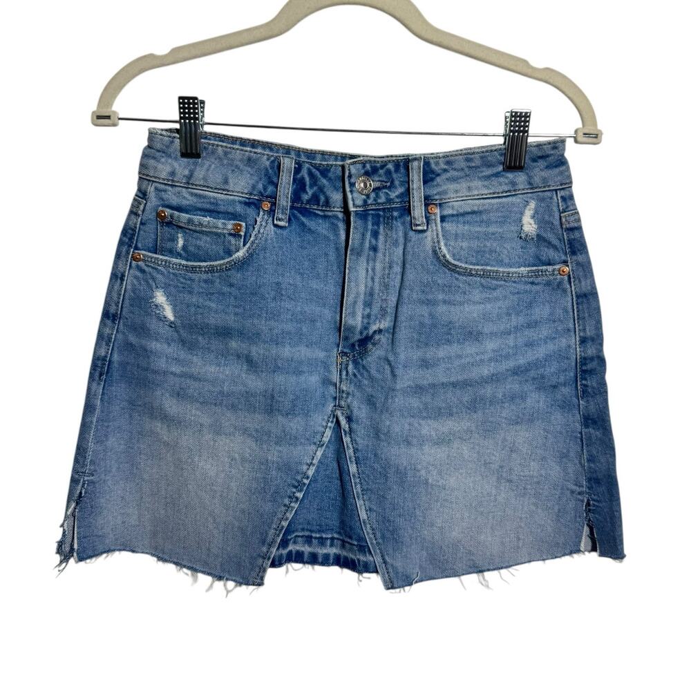 Paige Jessie Undone Middle Hem Mini Denim Skirtβ Women 25 Blue Med Wash Prep Y2K